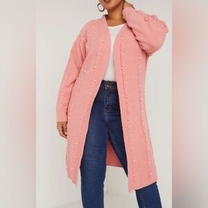 NWT Ashley Stewart Chenille Long Cardigan with Faux Pearls